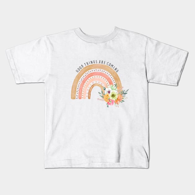 Good things are coming, Boho rainbow Kids T-Shirt by LatiendadeAryam